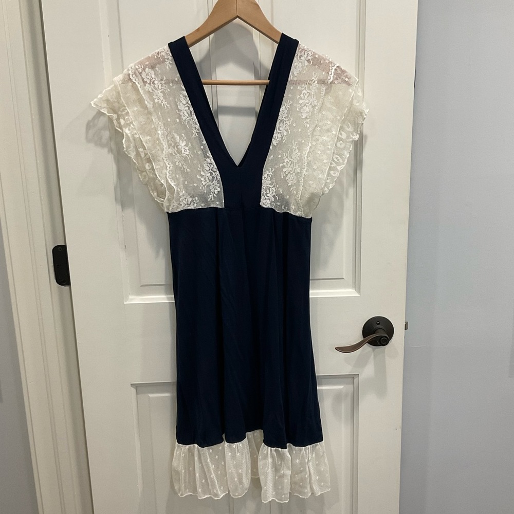 Vintage European Lace Jersey Dress Small